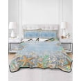 thumbnail image 2 of Quilts Full Size Bedding Set, Summer Beach Starfish Lightweight Quilted Comforter, Blue Coastal Ocean Conch Wood Grain Soft Reversible Bedspread Coverlet with Pillow Covers for All Season, 78" x 90", 2 of 7