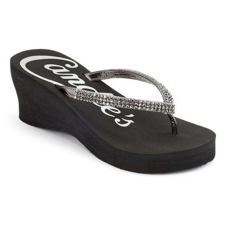Candie s Candie s Women Rhinestone Thong Wedge  Flip  Flop  