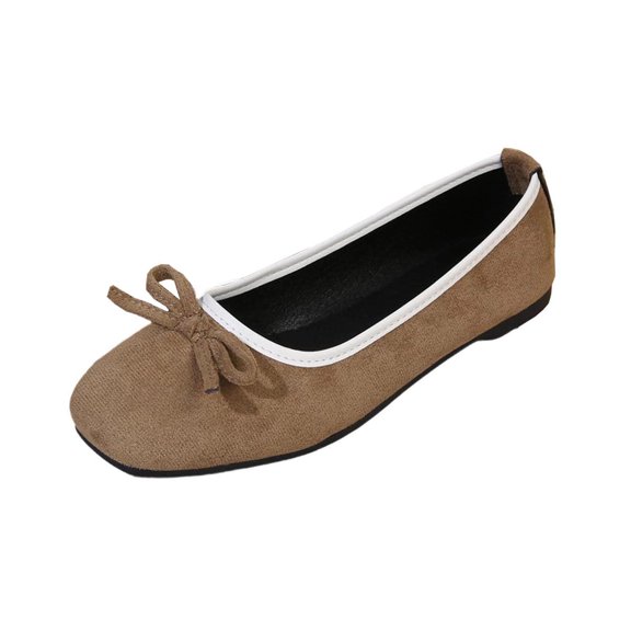 Hurxie Women's Round Toe Ballet Flats Comfortable Bow Dressy Flats Shoes for Women Khaki