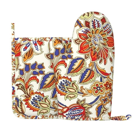 

Batik Oven Mitts Pot Holders Set Non-Slip Cooking Kitchen Gloves Washable Heat Resistant Oven Gloves for Microwave BBQ Baking Grilling