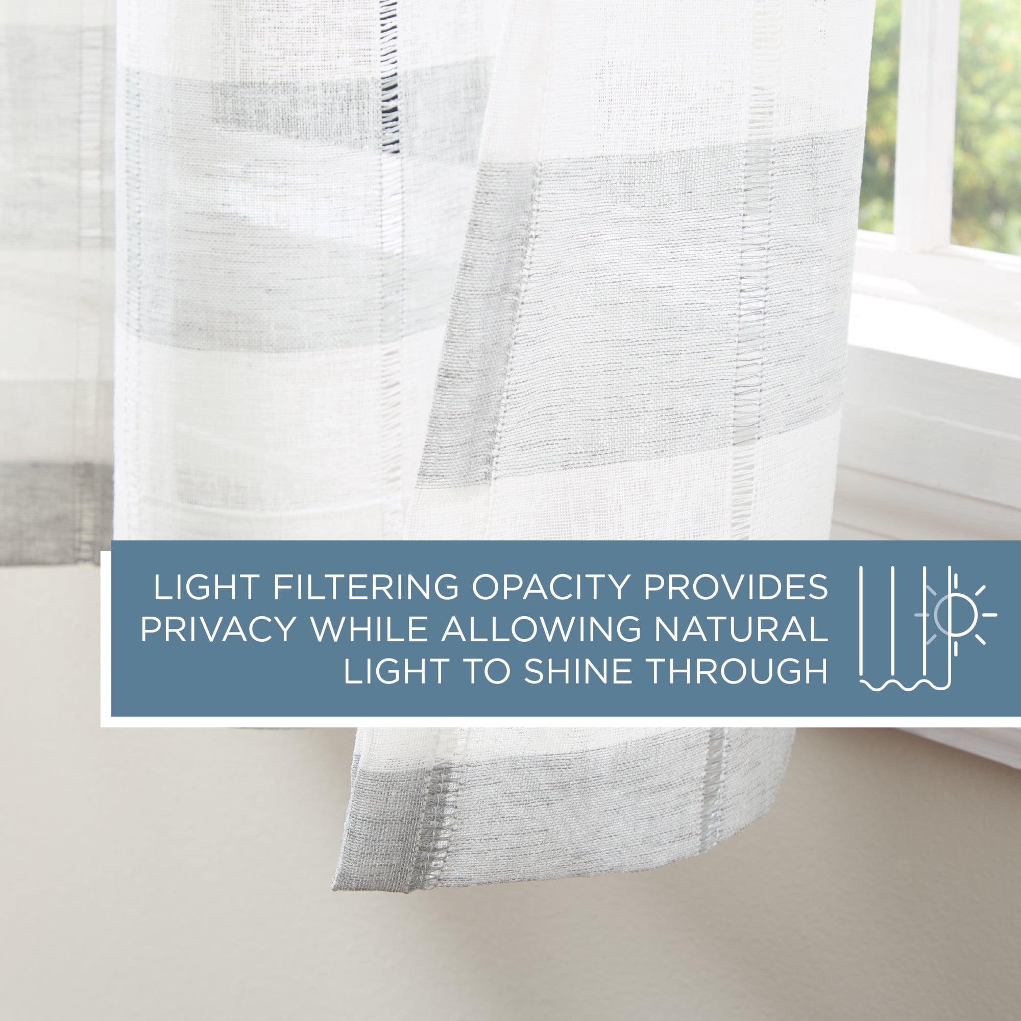 TOWN & COUNTRY BASICS Pax Semi-Sheer Stripe, Light Filtering Indoor Curtains 2-Pack Grey/White, 50"x96"