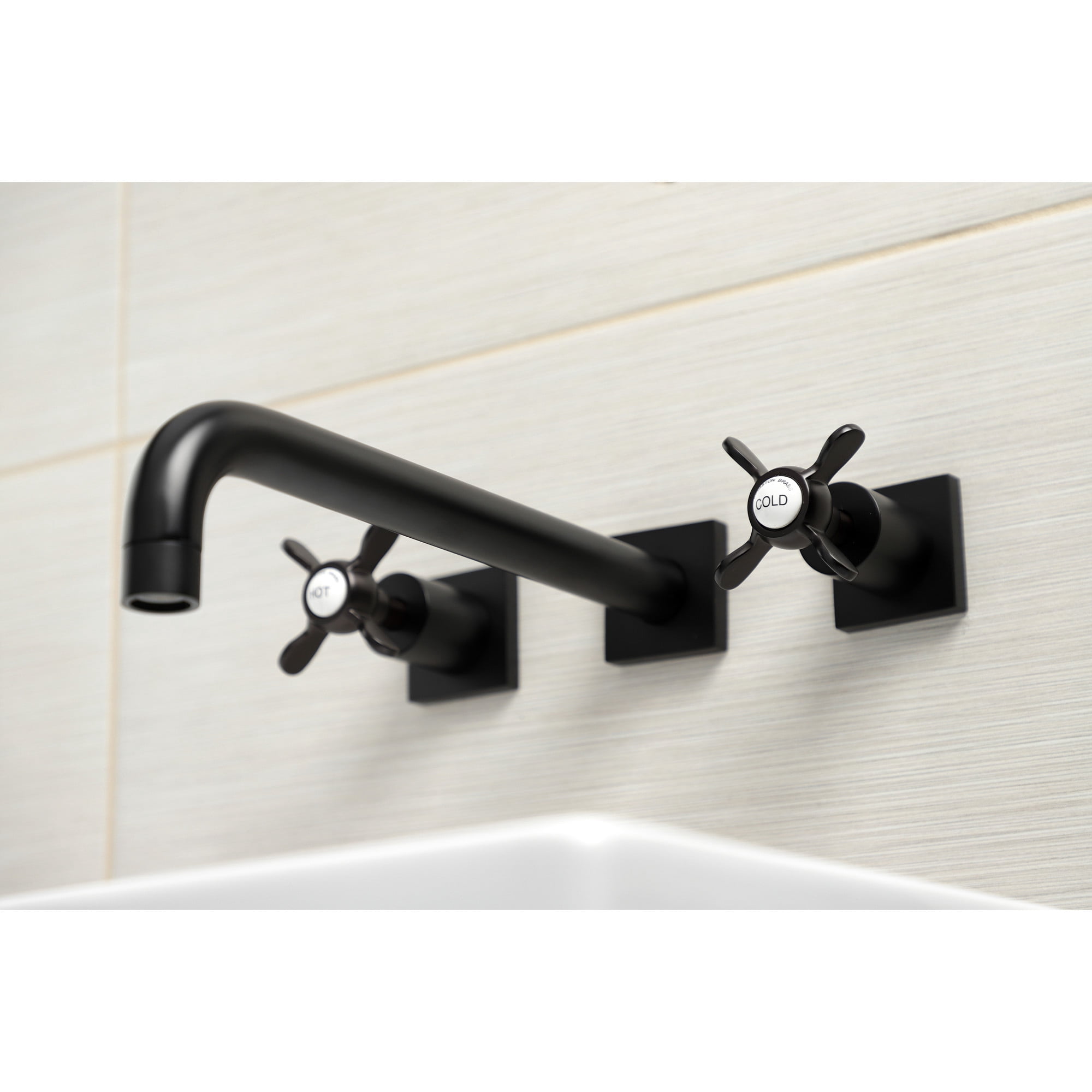 Kingston Brass KS6050BEX Essex Two-Handle 3-Hole Wall Mount Roman Tub Faucet in Matte Black