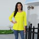 thumbnail image 5 of top casual de color sólido con cuello redondo y manga tres cuartos para mujer amarillo/xl, 5 of 9