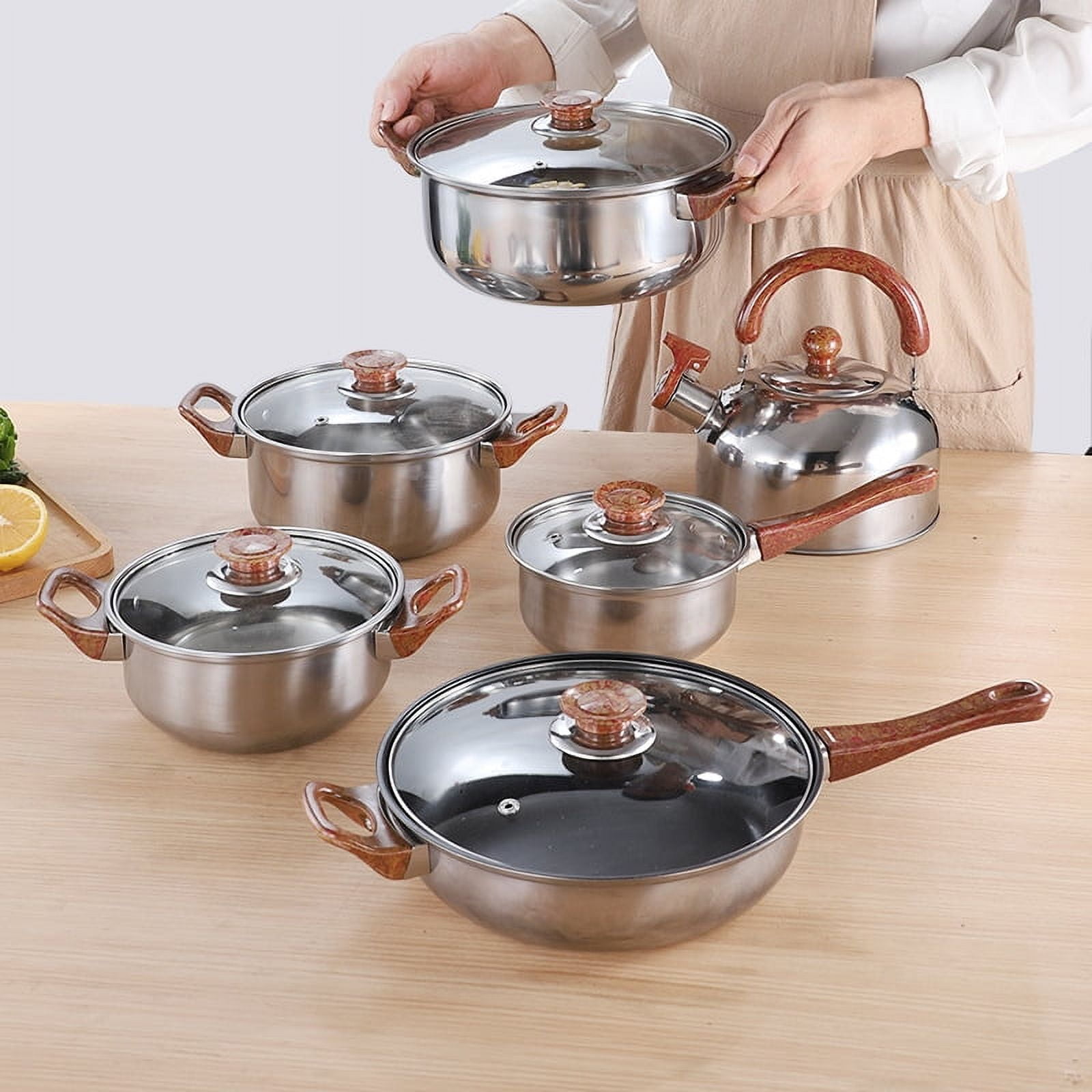 Tebru 12 Piece Nonstick Stainless Steel Cookware Set