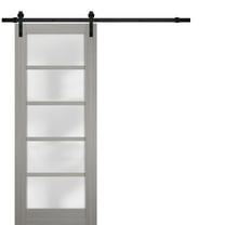 Sturdy Barn Door 32 x 80 inches Frosted Glass | Quadro 4002 Grey Ash | Top Mount 6.6FT Rail Hangers Heavy Hardware Set | Solid Panel Interior Doors