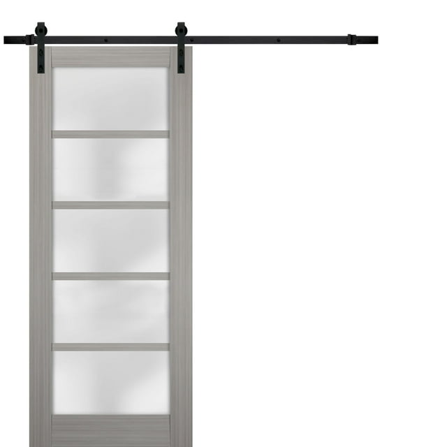 Sturdy Barn Door 42 X 96 Inches Frosted Glass Quadro 4002 Grey Ash Top Mount 8ft Rail