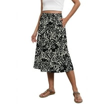 Women's Midi A-Line Skirt with Pockets - Flowy Elastic High Waist Lightweight Skirt for Casual Outings, Workwear, and Trendy Summer Looks,Gray S