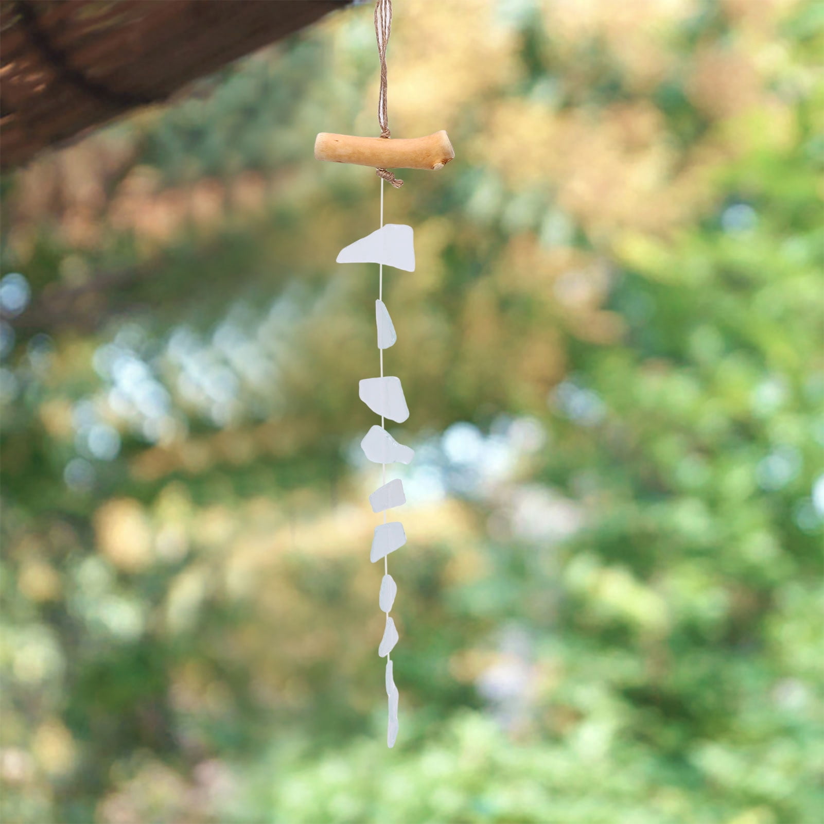 NFTIGB 4pcs Sea Glass and Driftwood Chime Sandblasted Glass Hand Crafted Wind Chime Garden Yard Indoor Outdoor Decorations Bohemian Wreath (6.69 inches / 17 cm) Multicolor