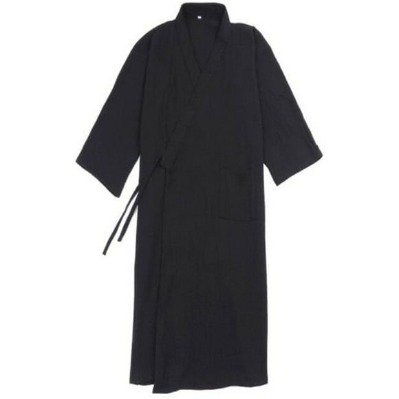Ruibeauty Men Casual Japanese Kimono Yukata Long Bathrobe Pajamas Belt Cotton Home Robe