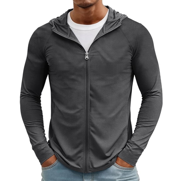 Men's UPF 50 Full Zip Up Sun Protection Hoodie Jacket Long Sleeve Lightweight UV Shirts for Men Hiking Fishing Dark Gray S