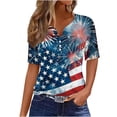 thumbnail image 2 of Feancey American Flag Shirt Tops Womens 4th of July Firework Printed Henley Shirts Summer Short Sleeve Button V Neck Blouses 2024 Independece Day Casual T-Shirts,Blue,3XL, 2 of 5