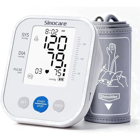 Sinocare Upper Arm Blood Pressure Monitor, Automatic Digital BP Machine with 3-Color Backlit Display, 2 Users × 99 Memories, Large Cuff 8.6–16.5 inches, Irregular Heartbeat Detection