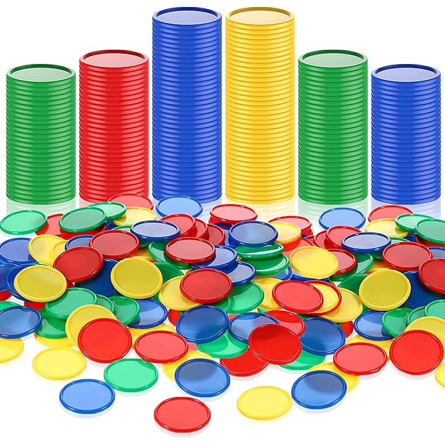 Skylety 400 Pieces Plastic Poker Chips 4 Colors 1 Inch Small Learning Counters Blank Chips Card for Game Play Counting Learning Math Reward(Red Blue Green Yellow)