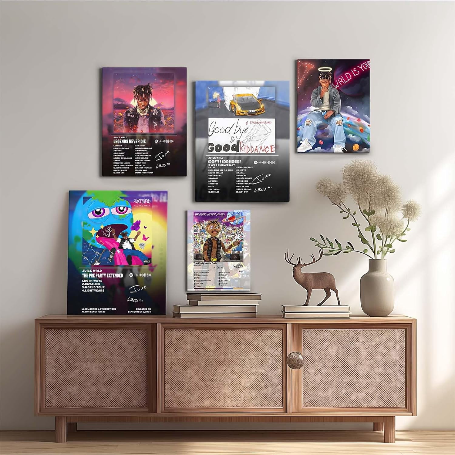 P&L Art Juice Wrld The Pre Party Extended Canvas Wall Art, Rapper Singer Album Cover and Poster Framed Print Art, Aesthetic Picture Print Art for Bedroom or Landscape Office Room Decor Gift 11x14inch