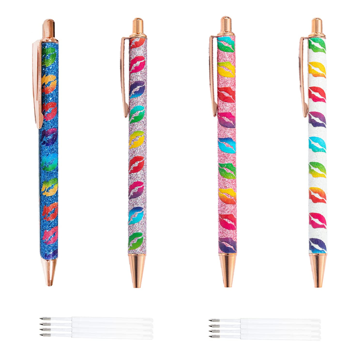 PAFUWEI 6 Pcs Glitter Pens Fancy Pens Retractable Sparkly Pens Metal Barrel Ballpoint Pens Black Ink Journaling Pens Cute Pens for Offices Schools (