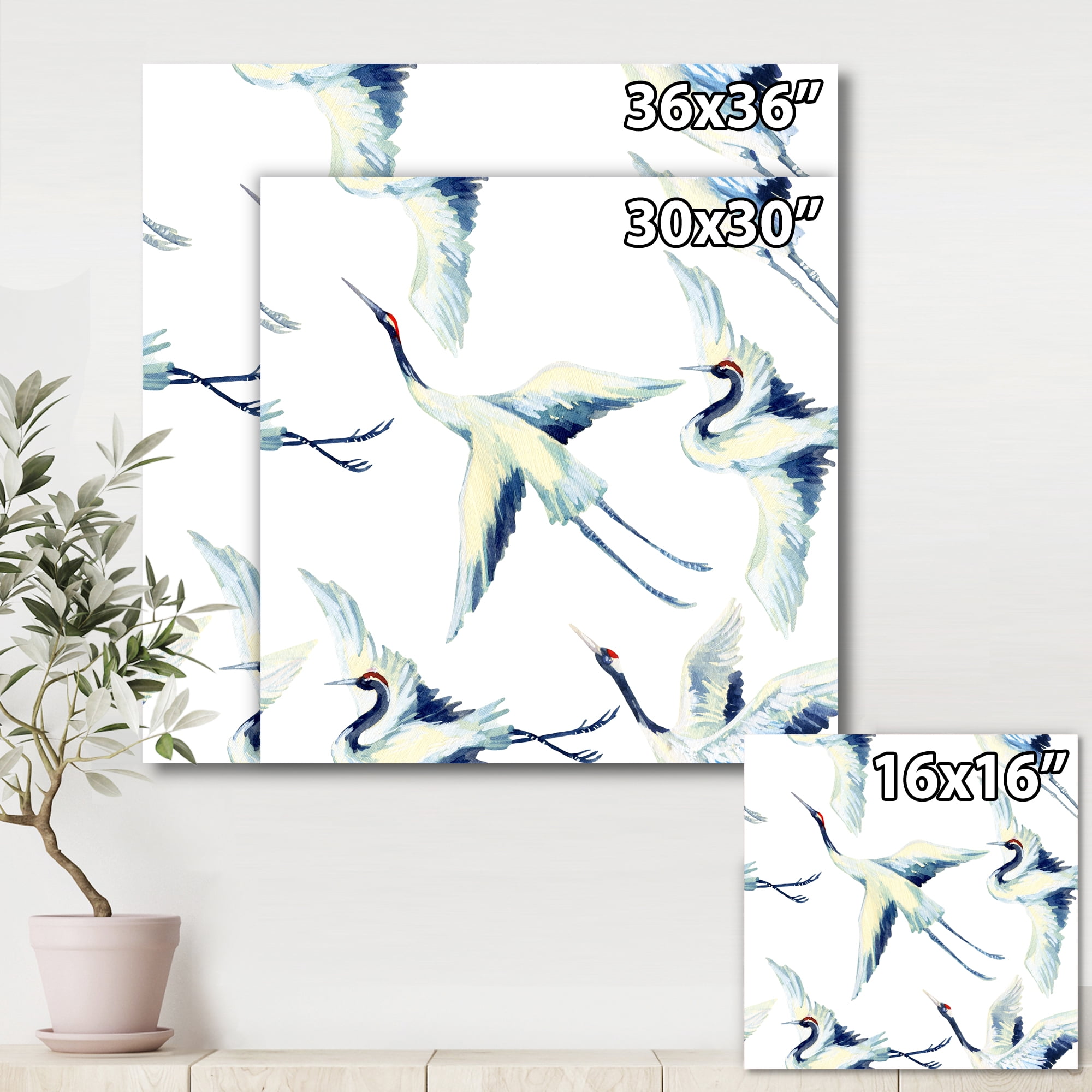 Designart ' Asian Crane Bird Impression I ' Traditional Canvas Wall Art Print