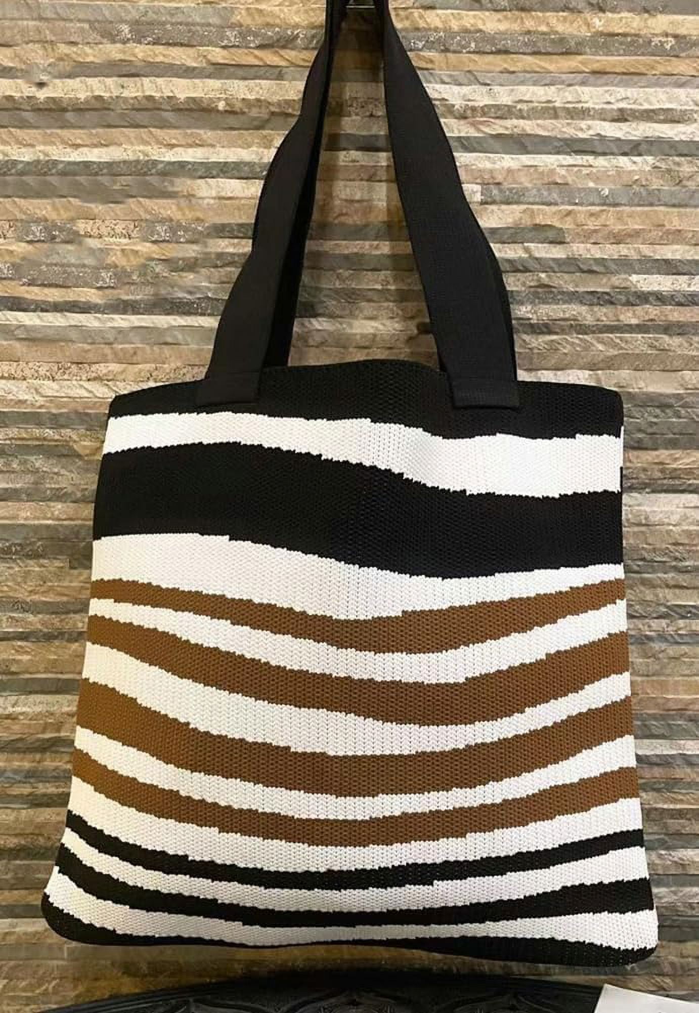Kukuzhu Crochet Tote Bag for Women Small Cute Stripe Knitted Bag Colorful Pouch Aesthetic Knit Purse Hand Shoulder Bag