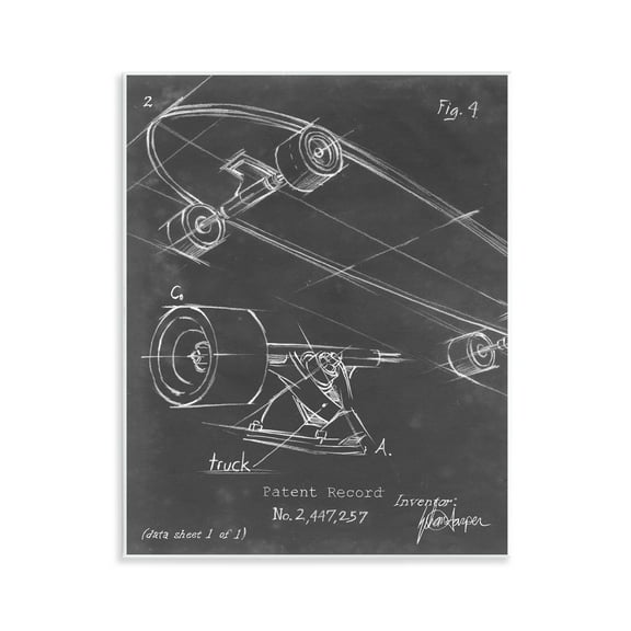 Stupell Industries Skateboard Truck Diagram Sports Painting Unframed Art Print Wall Art, 11 x 14