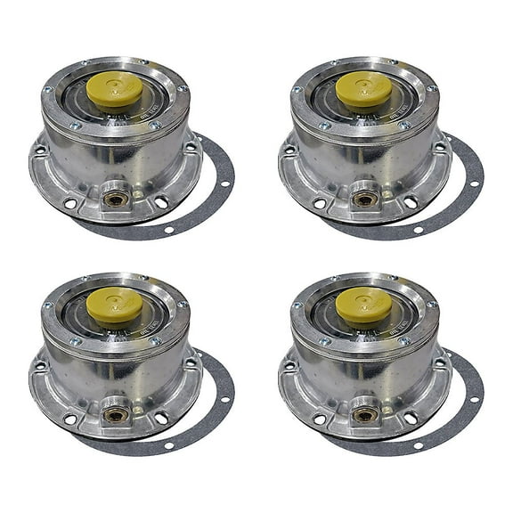 4 Pack 3434009 Aluminum Trailer Hub Cap with Yellow Rubber Plugs & Gasket - 6 Holes HubCap with Side Pipe Plugs Gaskets for Trailer Axle Replaces 343-4009 19-QJ-313 342-009 8299 CHR1643