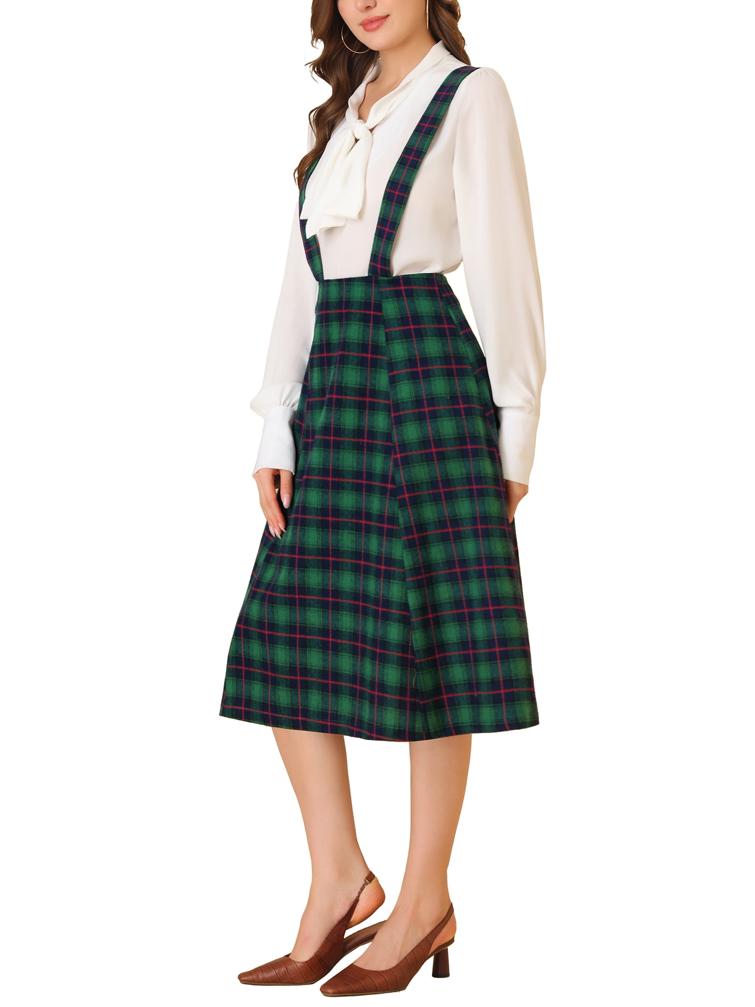 Green plaid 2025 skirt with suspenders