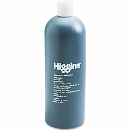 Higgins Waterproof Pigmented Drawing Ink, Black, 32 oz Bottle
