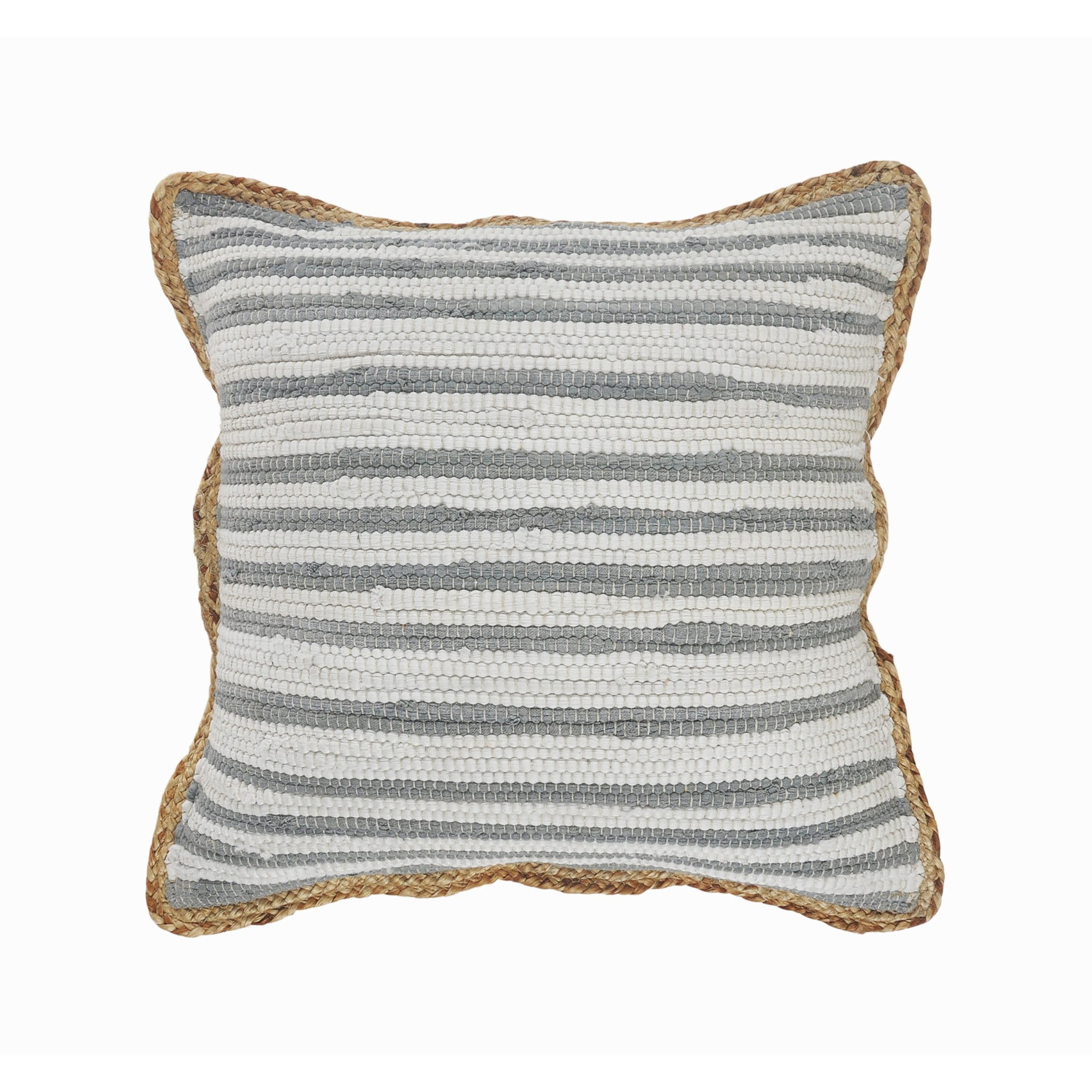 Laddha Home Designs Handwoven Striped Cotton Throw Pillow Cover - 18" - Gray and White