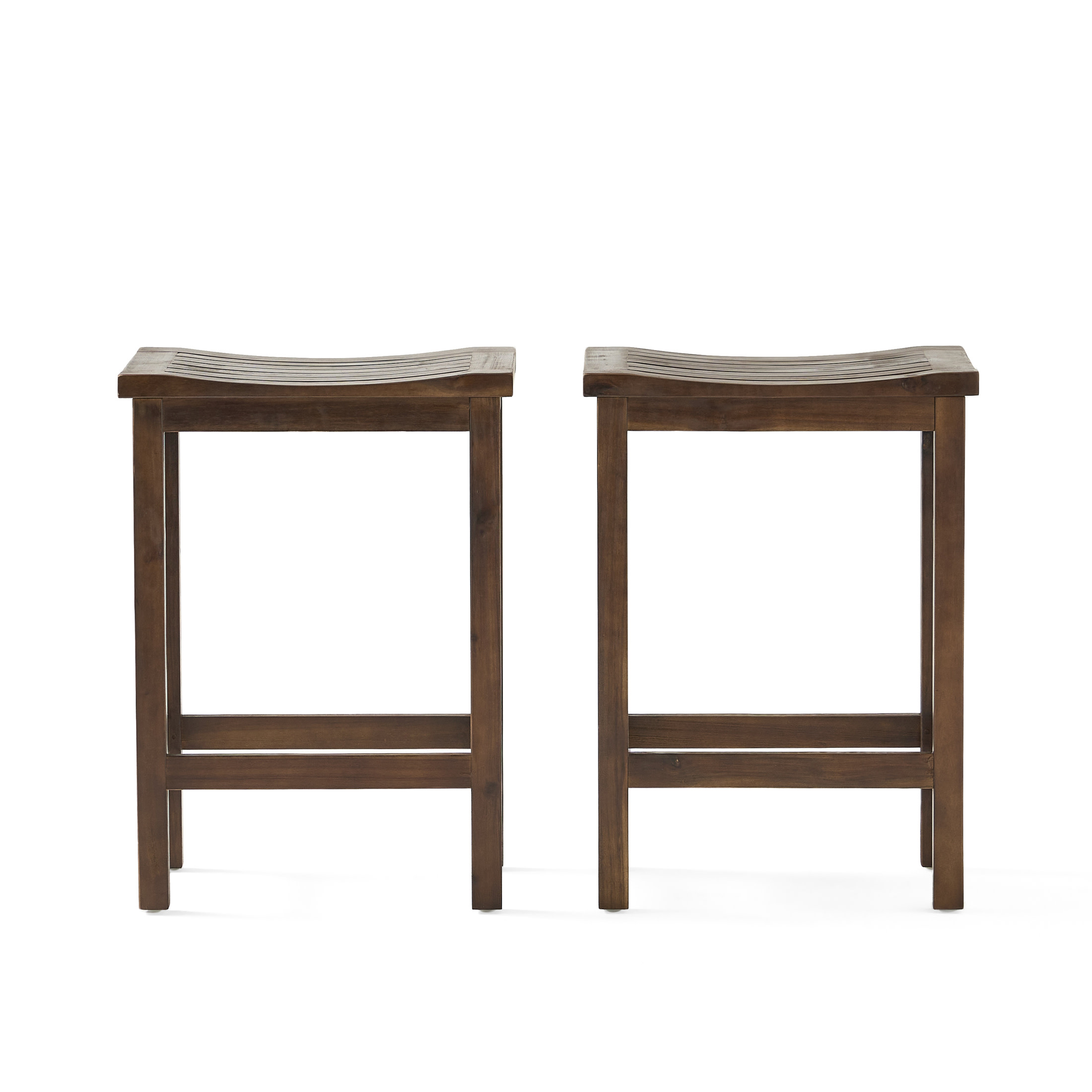 Christopher Knight Home 24.5" Outdoor Acacia Wood Backless Counter Height Bar Stools, Mahogany Brown, Set of 2