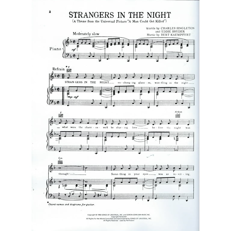 Frank Sinatra Strangers in the Night Sheet Music 