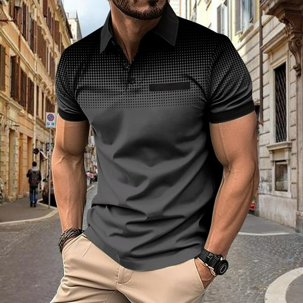 Ceisia Men's Polka Dot Gradient Short Sleeve Polo Shirt Casual Summer Top Black S Gifts