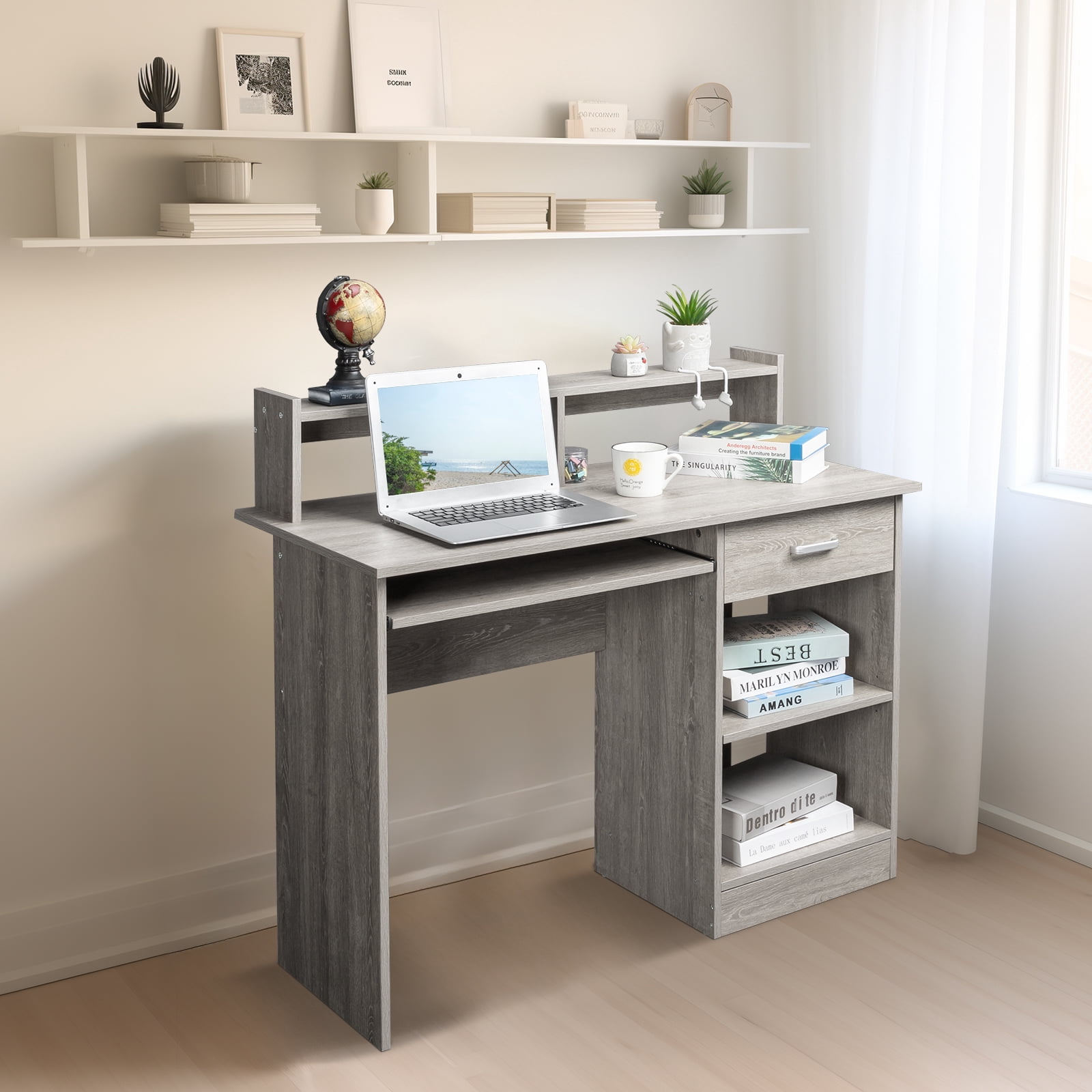 Winado Computer Desk Home Office Workstation Laptop Study Table w/Drawer Keyboard Tray, Gray