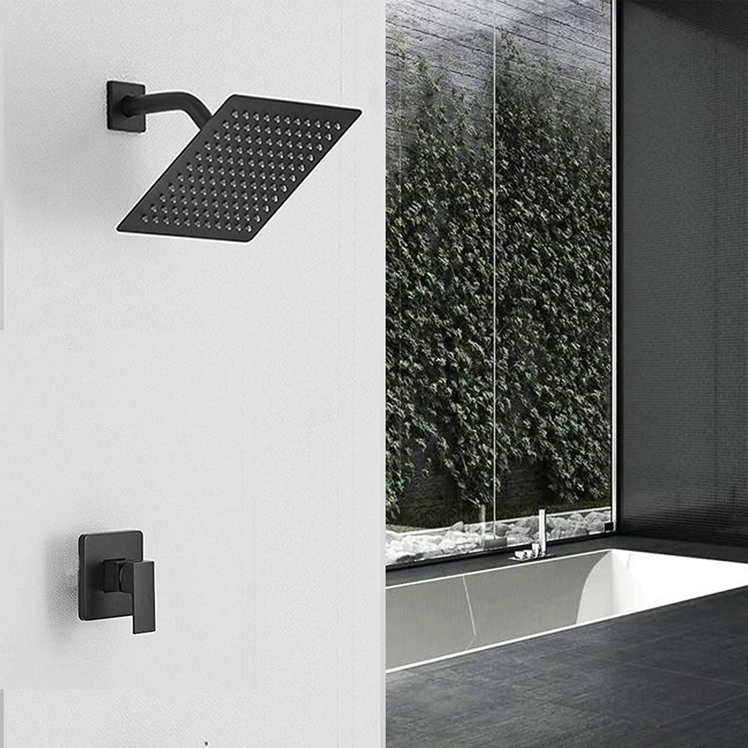 Matte Black Shower Faucet Set Bathroom Rainfall Mixer 8 Inch Shower Head System Single Handle Shower Trim Kit with Valve