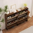 thumbnail image 3 of YYEAN Freestanding Shoe Organizer with 2 Flip Drawer Doors, Entryway & Closet Shoe Storage, Linen Doors, Walnut, 3 of 10