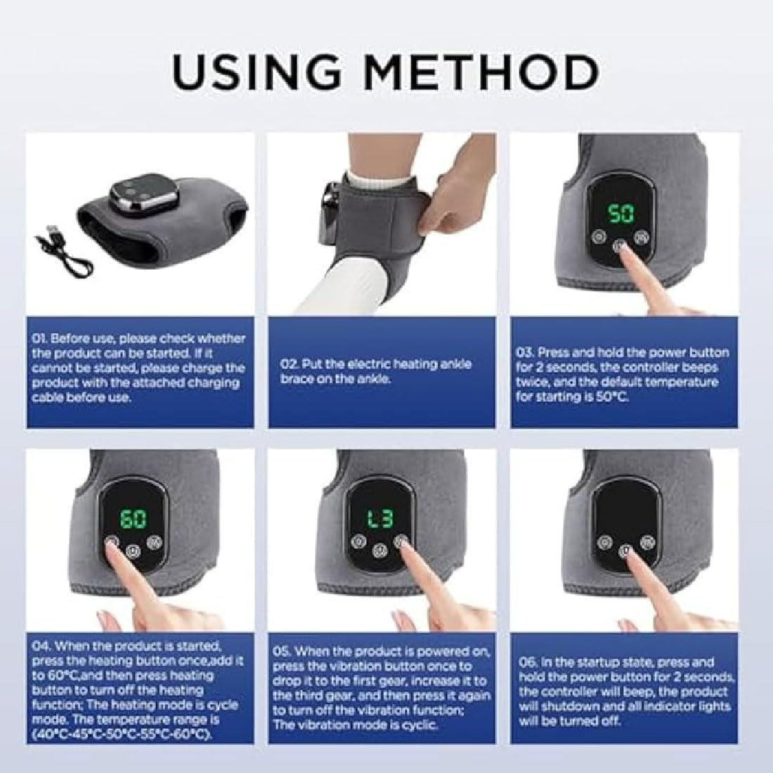Foot Massager,Cordless Ankle Massager,Triple Method Massager,Electric Foot and Ankle Massager Heated Wrap with 3 Vibration Modes and 5 Heat Levels - Cordless Portable Design(Black 2PCS)