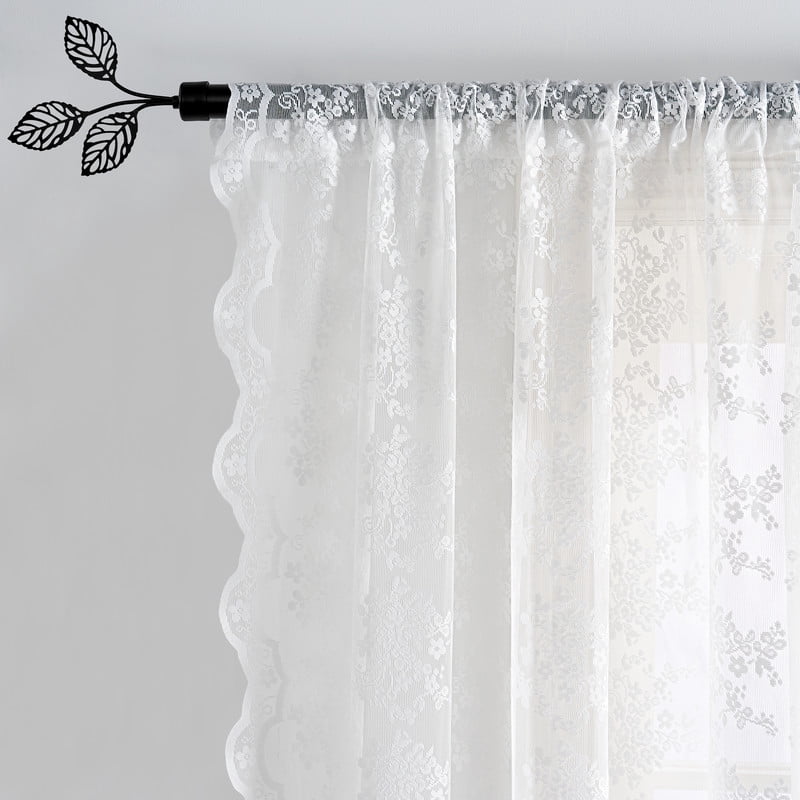 NICETOWN Vintage Lace Curtain 2 Panels Romantic Boho Rod Pocket Floral Sheer Drapes for Living Room & Bedroom, 52"x84", White