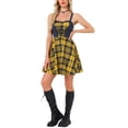 thumbnail image 2 of Vestido de mujer Inspire Chic a cuadros con escote corazón, sin mangas, con cordones, mini, ajustado y acampanado, en azul y amarillo, 2 of 5