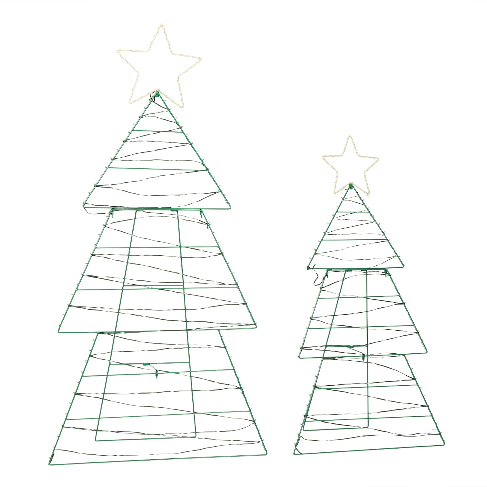 Astoutdoor Set of 2 Lighted Metal Christmas Tree Yard Decorations, Pre-lit Holiday Decor with 150 Warm White LED Lights, Indoor Outdoor