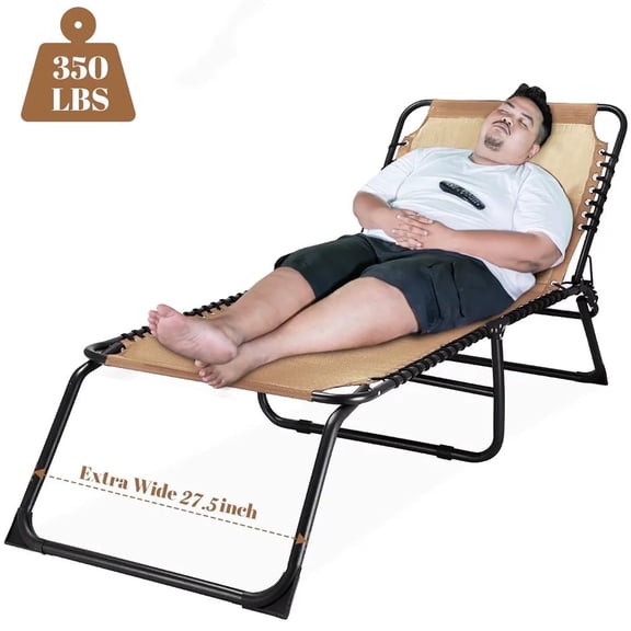 Outdoor Folding Chaise Lounge Super Wide 27.5 inch XL Size Sunbathing Recliner Lay Flat Sleeping Bed Cot