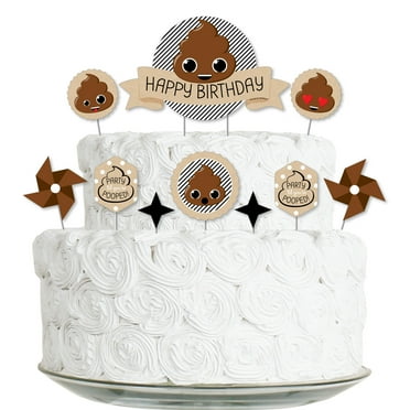 Big Dot of Happiness Party 'Til You're Pooped - Poop Emoji Birthday Party Cake Decorating Kit - Happy Birthday Cake Topper Set - 11 Pieces