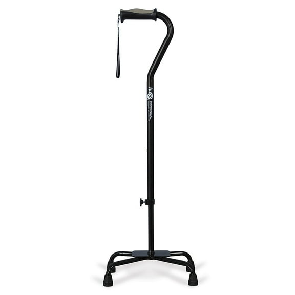 Hugo Adjustable Quad Cane for Right or Left Hand Use, Large Base, Ebony
