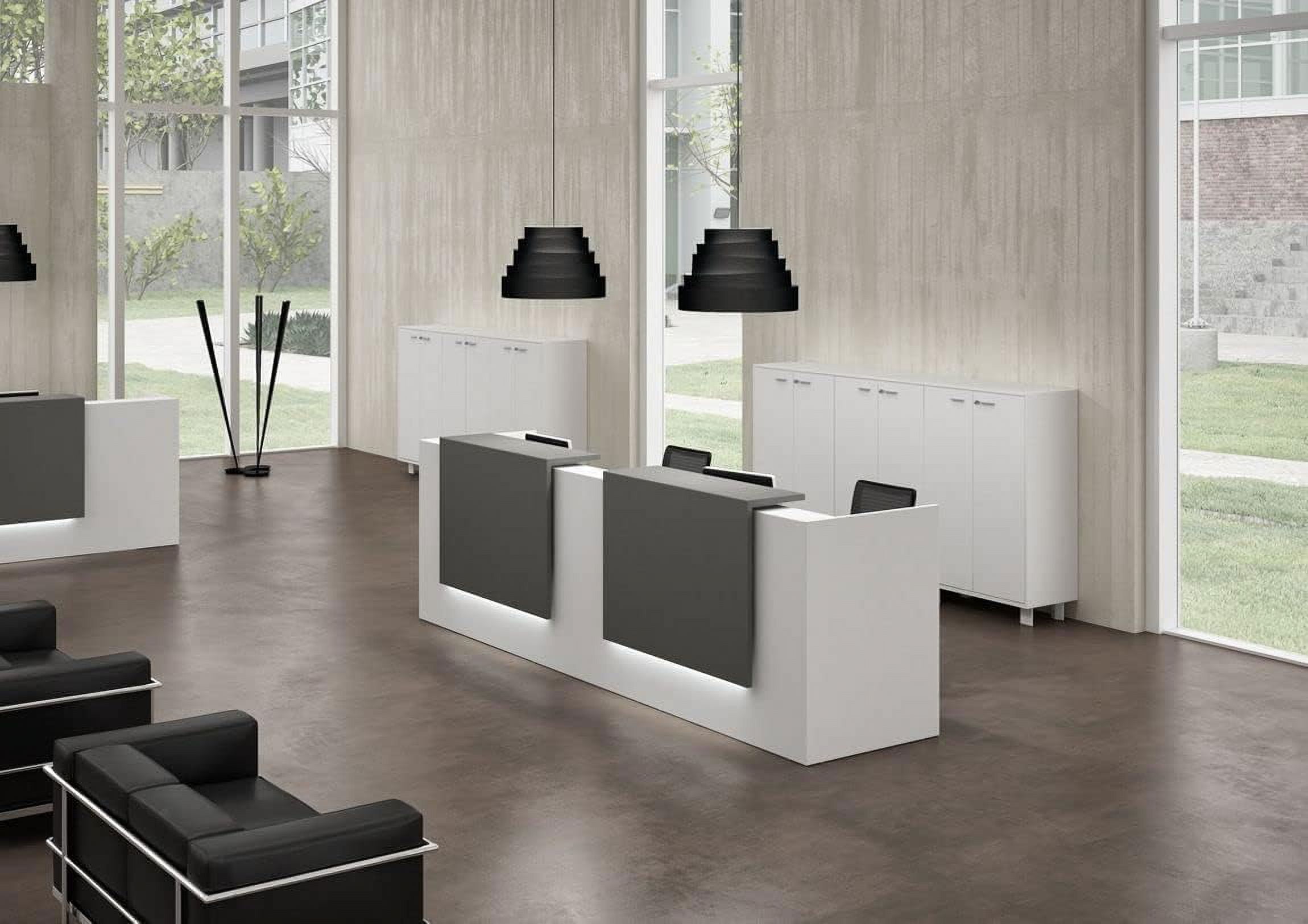 UGOS ICN 53 Inch Modern Reception Desk with Transaction Counter, Laminate Desktop, Front Welcoming Desk, Multifunctional Standing Table for Home, Office, Beauty Salon, and Lobby (White & Anthracite Gr