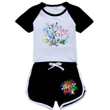 

Boys and Girls French Tower Tourism Commemorative Print Color Block Sleeves T Shirt Shorts Casual Clothing Set 1 Clothes for Baby Girl Long Sleeve Pajamas Girls Young Girl Clothes Baby Clothes Girl