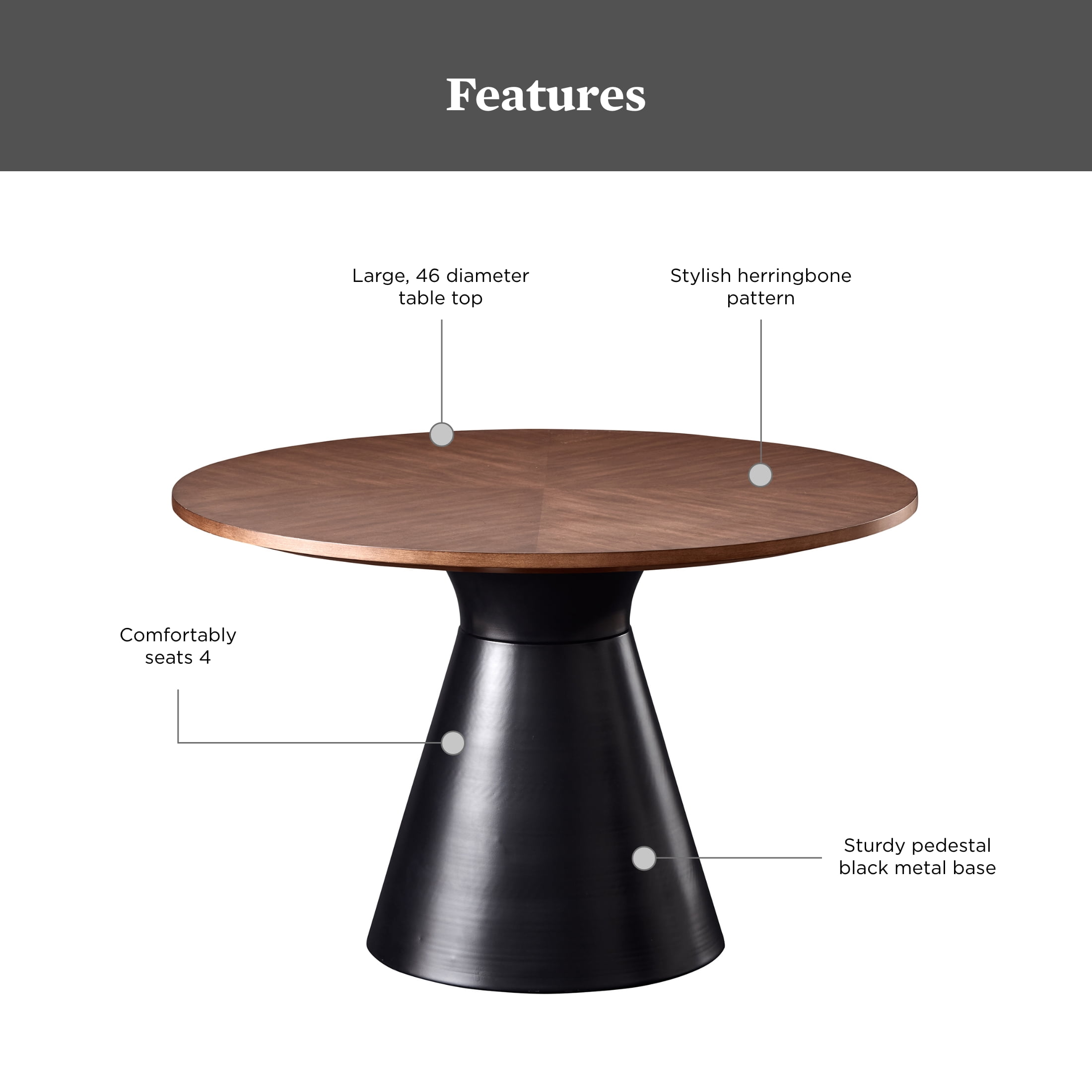Better Homes & Gardens Wyatt Round Dining Table, Walnut Finish