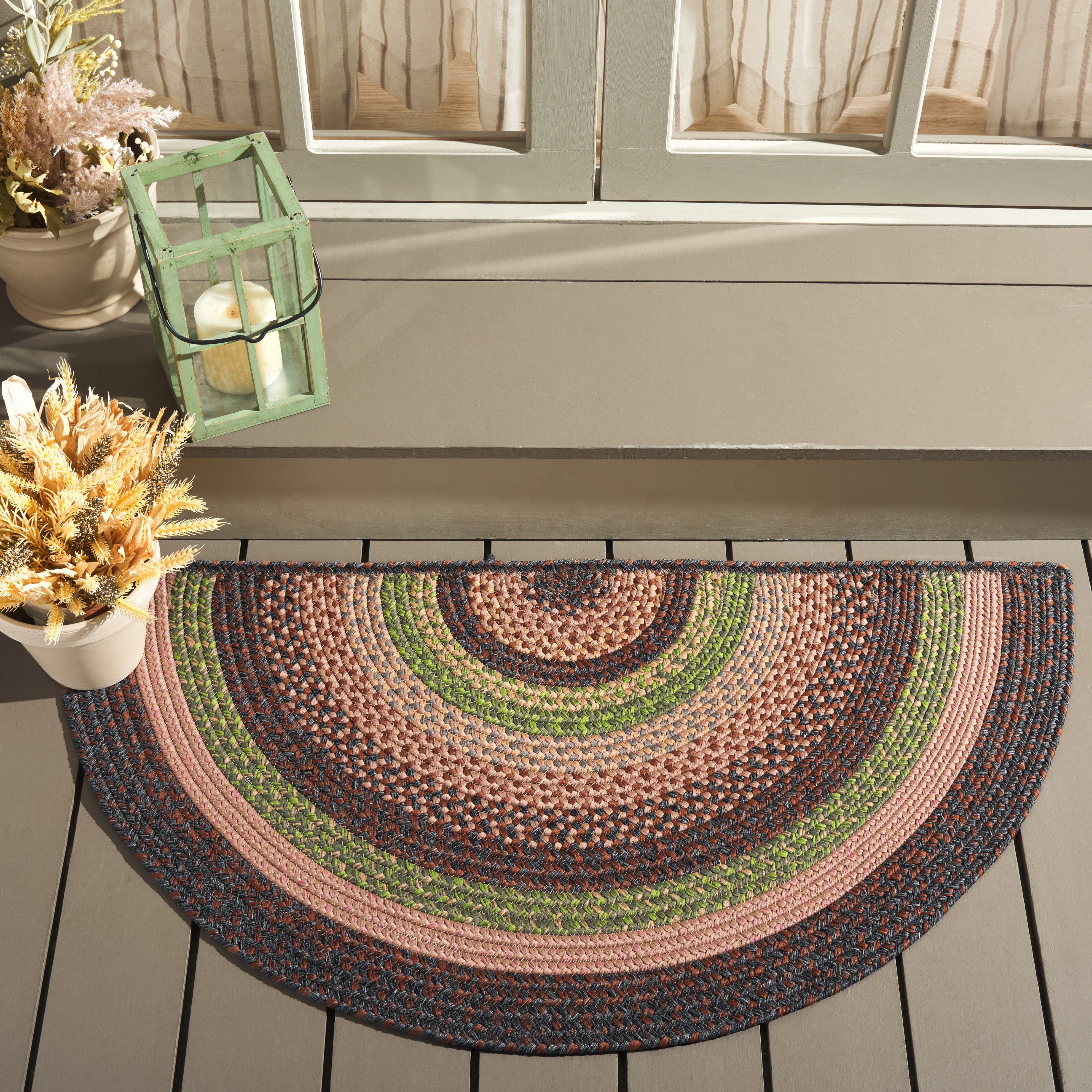SAFAVIEH Braided Marco Bordered Machine Washable Reversible Area Rug, Brown/Green, 2' x 4' Half Moon