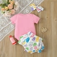 thumbnail image 4 of Gunia Easter Outfit Baby Girl Infant Short Sleeve Letter Printed Romper Newborn Bodysuits Ruffles Shorts Soft Cute Dailywear, 4 of 7
