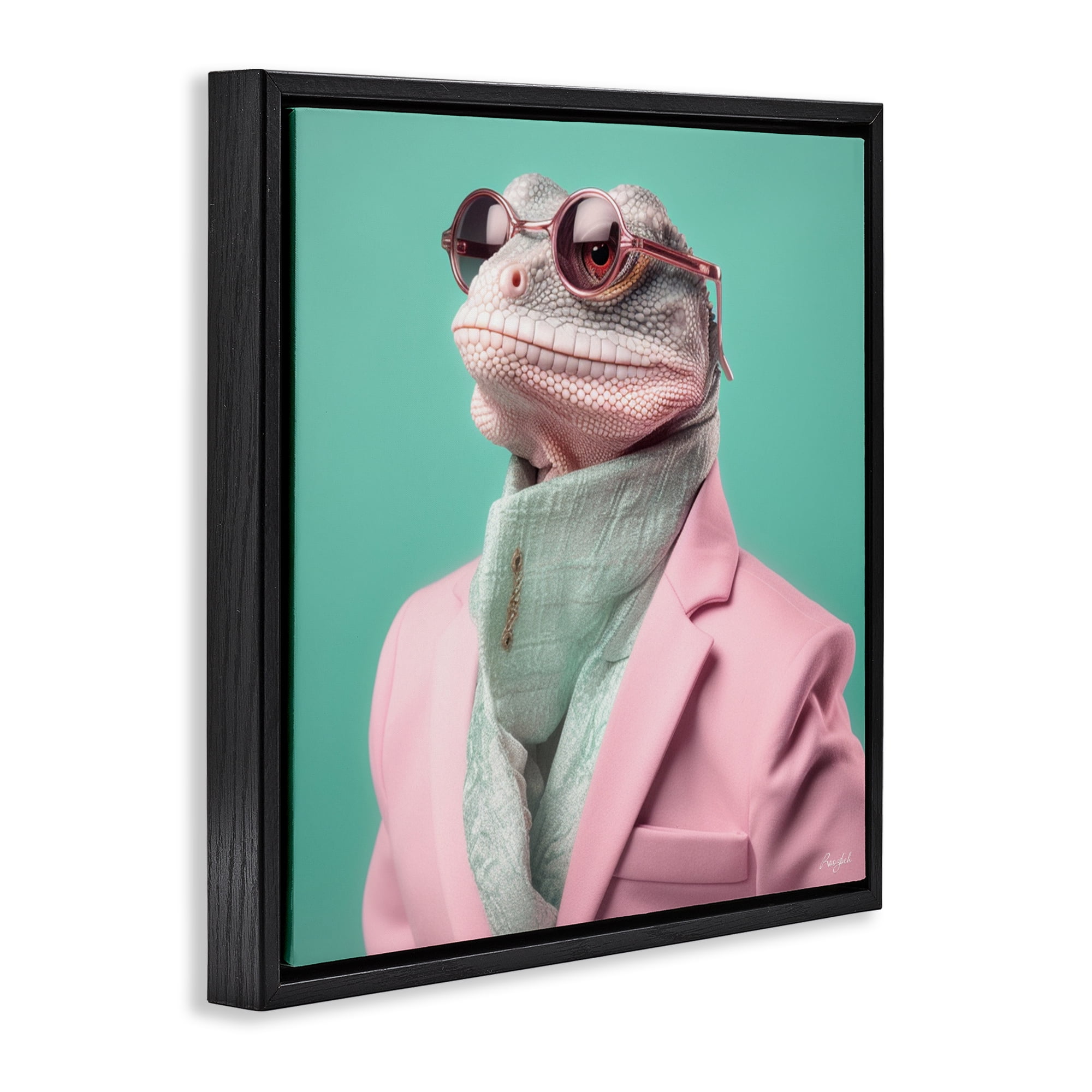 Stupell Industries Hipster Iguana Portrait Black Framed Floater Canvas Wall Art, design by Roozbeh