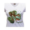 thumbnail image 3 of Traditional Craft Limited Women's White 2way Sequin Shamrock Vneck T-shirt, 3 of 3