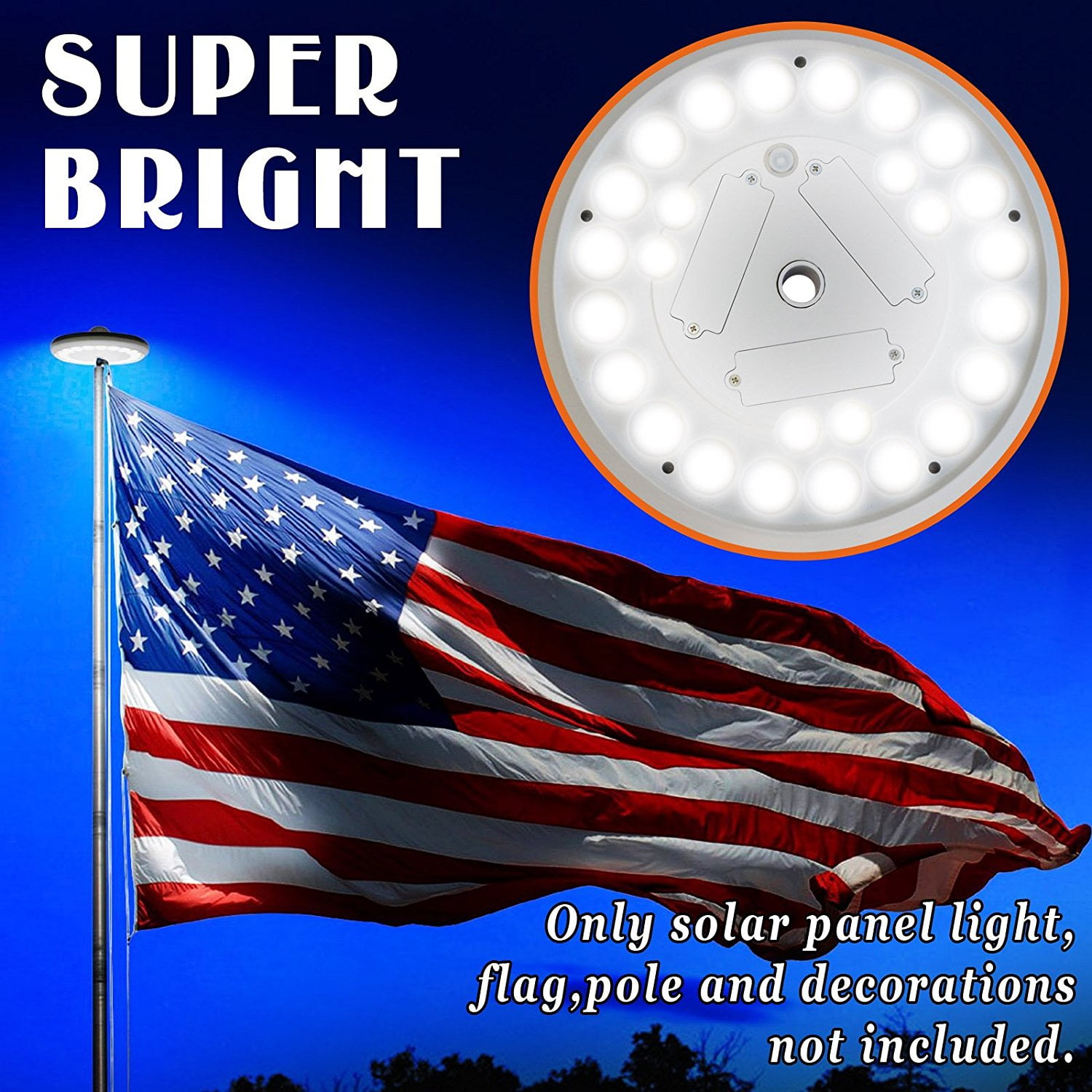 Solar Powered FLAG Pole Light LED Mount flagpole No Wiring Illuminate Bright CHZ