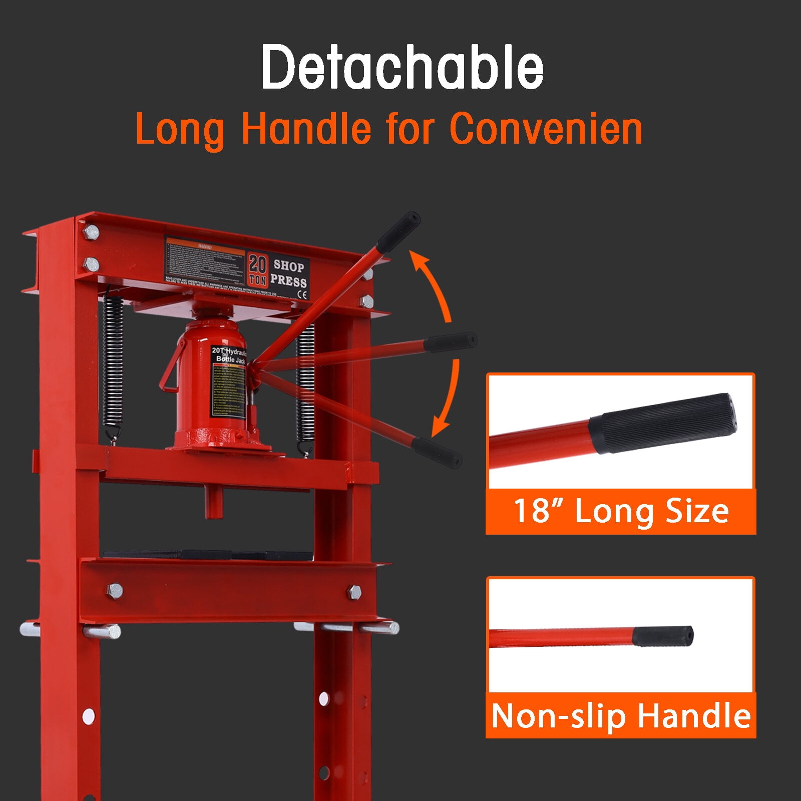 , 20 Ton Bottle Jack Shop Press, Bend, Straighten, or Press Parts, Install Bearings, U-Joints, Bushings, Ball Joints, and Pulleys,RED, Red ,Steel ,