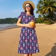 thumbnail image 4 of Sikiie leaf flower Skull colorful Print Women's Short-sleeved Dress, Round Neck Slim Knee-length Dress, Summer Clothing Suitable for Daily Leisure and Vacation, 4 of 6