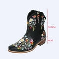 thumbnail image 6 of Cowboy Boots for Women 2025 Winter Fall Retro Flower Embroidered Leather Pointed Toe Wide Mid Calf Cowgirl Boots Boho Vintage Short Dress Ankle Booties, 6 of 7